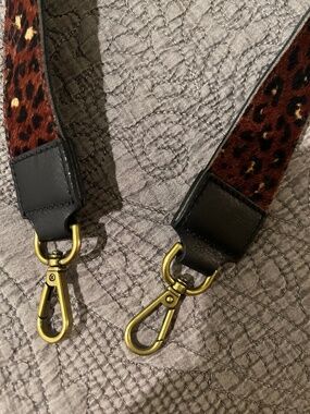 Calf Hair Bag Strap With Leopard Print and Gold Clasps 26” Long